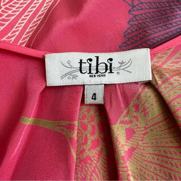 Tibi 100% Silk Wrap Pink Hummingbird Dress - 4 - Picture 6 of 8